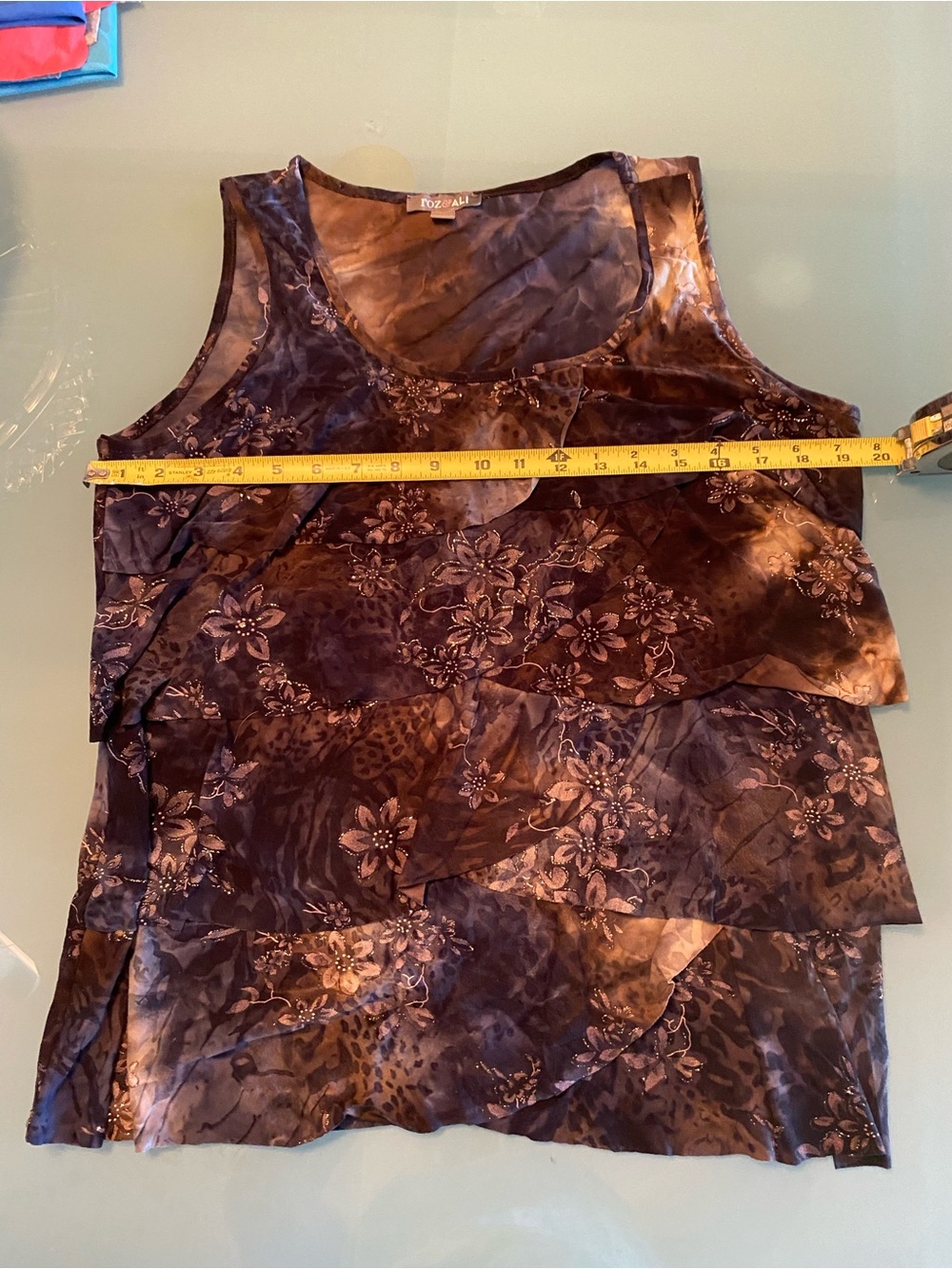 Roz & Ali Brown and Purple Floral Layered Satin Tank